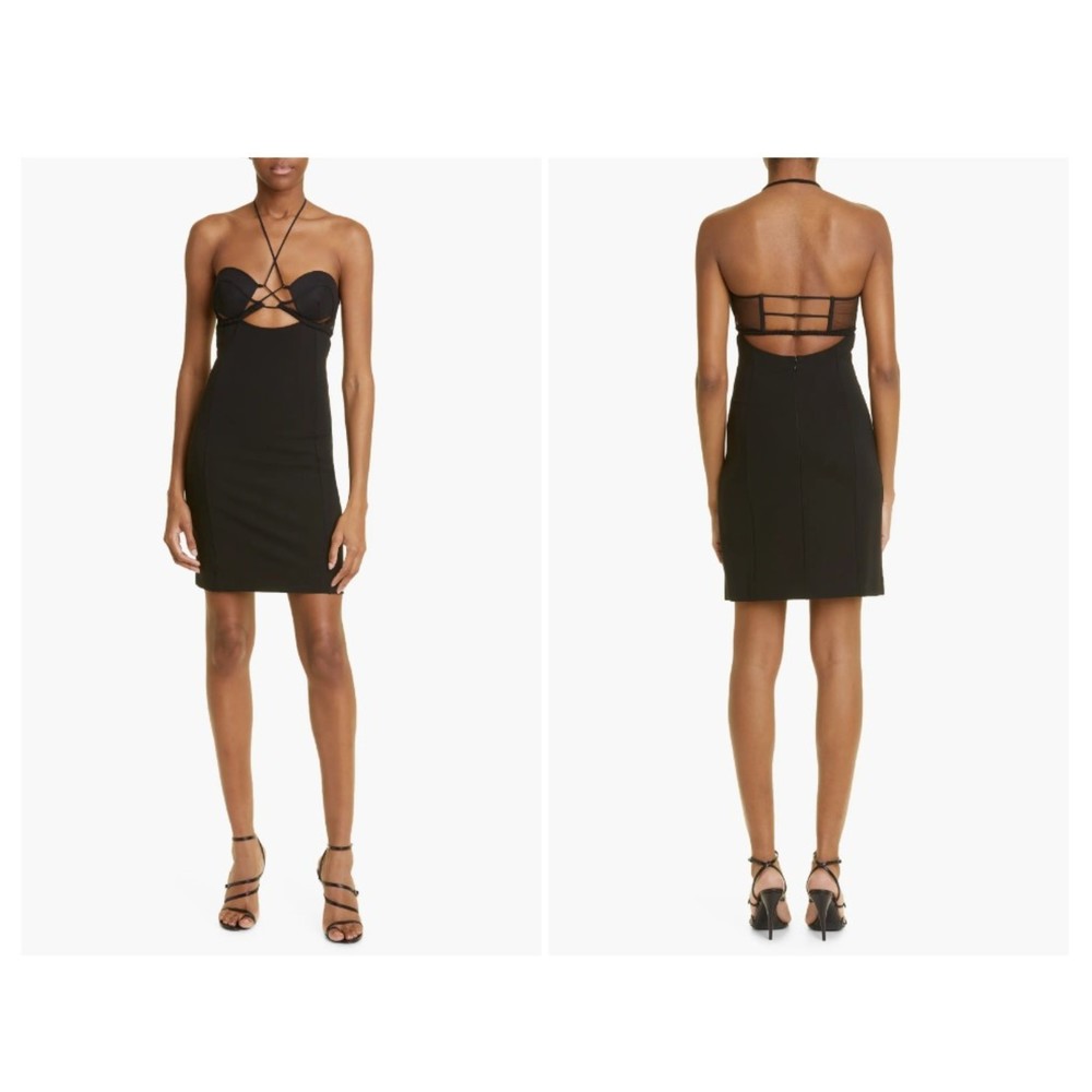 Nensi Dojaka Womens Black Hilma Halter Neck Cutout Minidress Size Extra Small XS